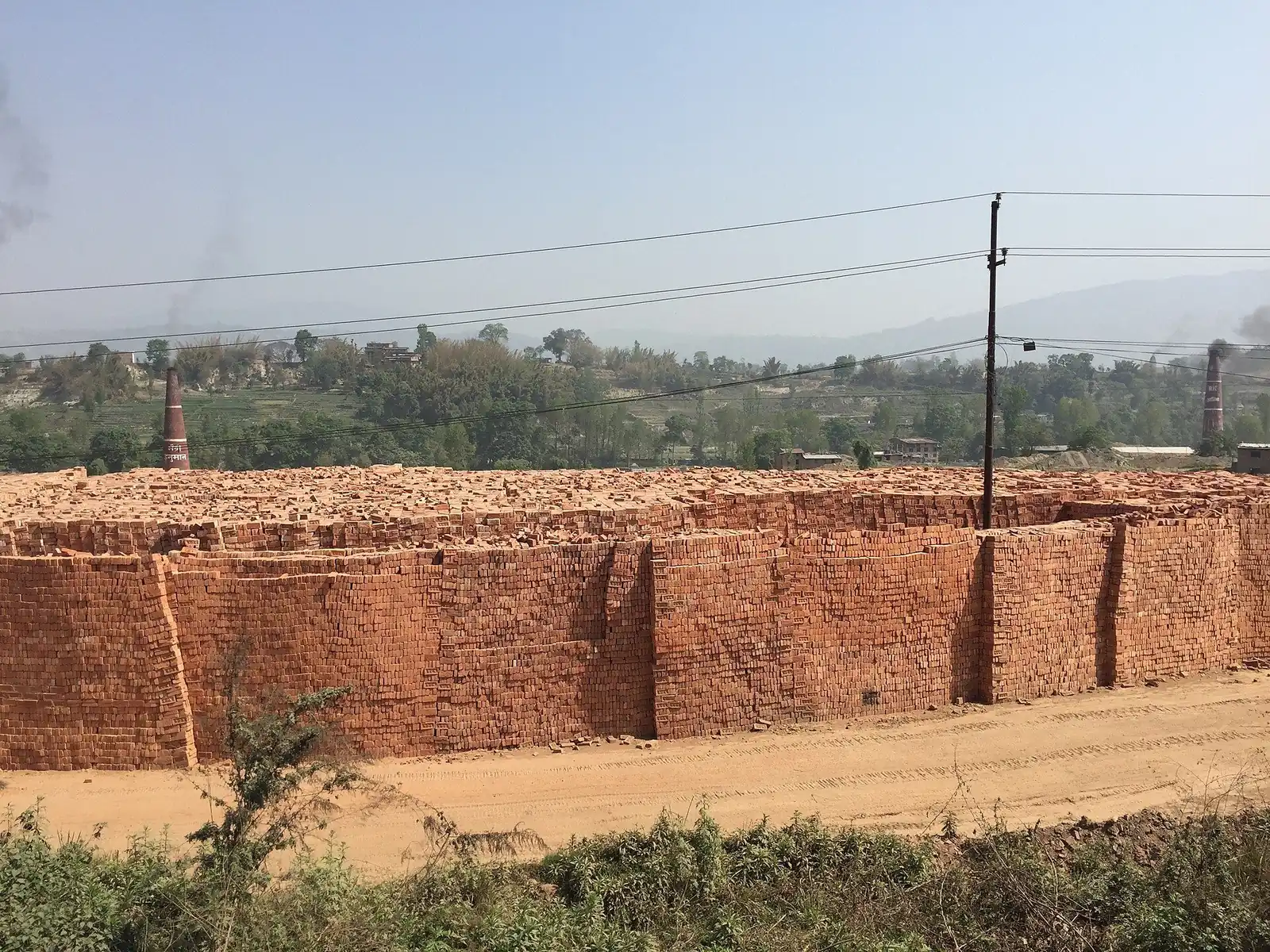 A large stack of new bricks at a brickworks in Nepal